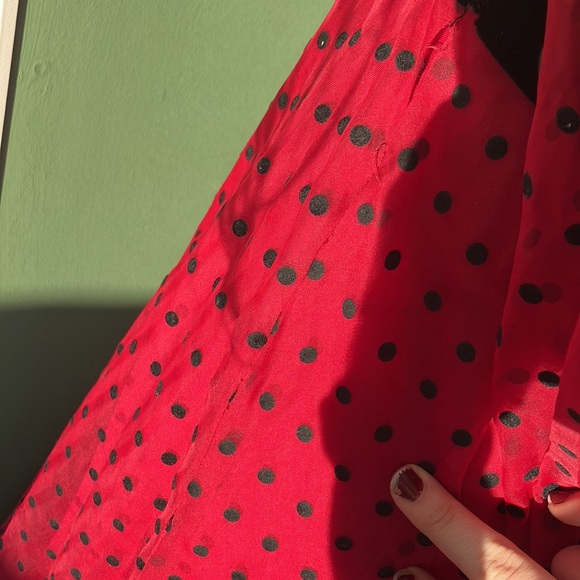 Vintage 60s 70s Red and Black Polka Dot Dress Flawed - Picture 8 of 10
